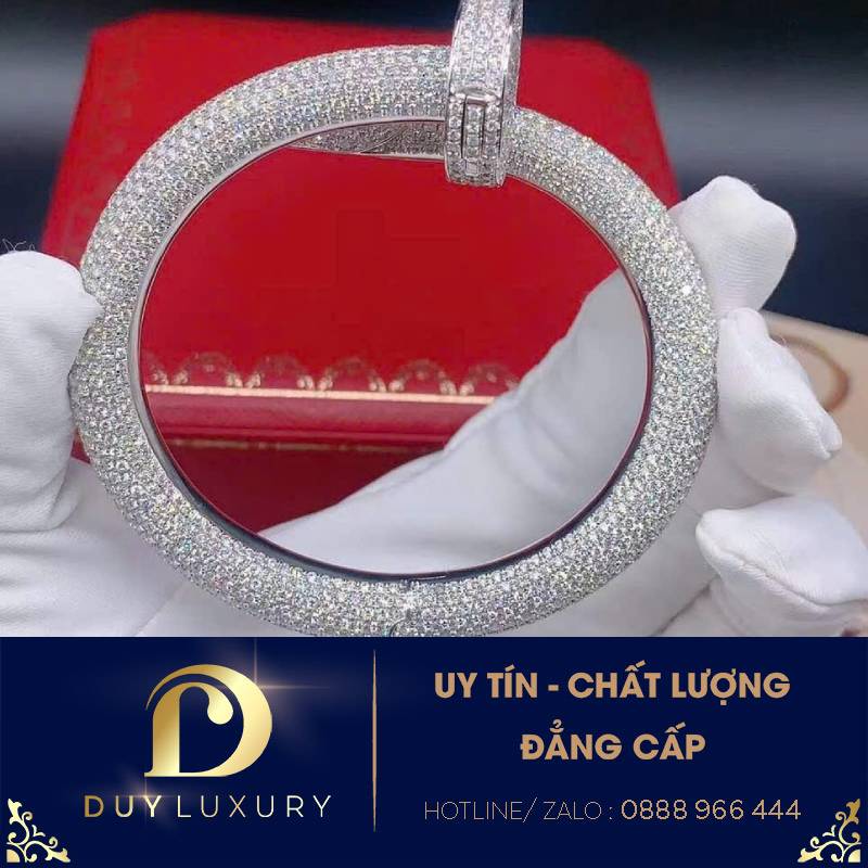 Vòng tay Cartier Juste Un Clou vàng trắng 18k kim cương thiên nhiên